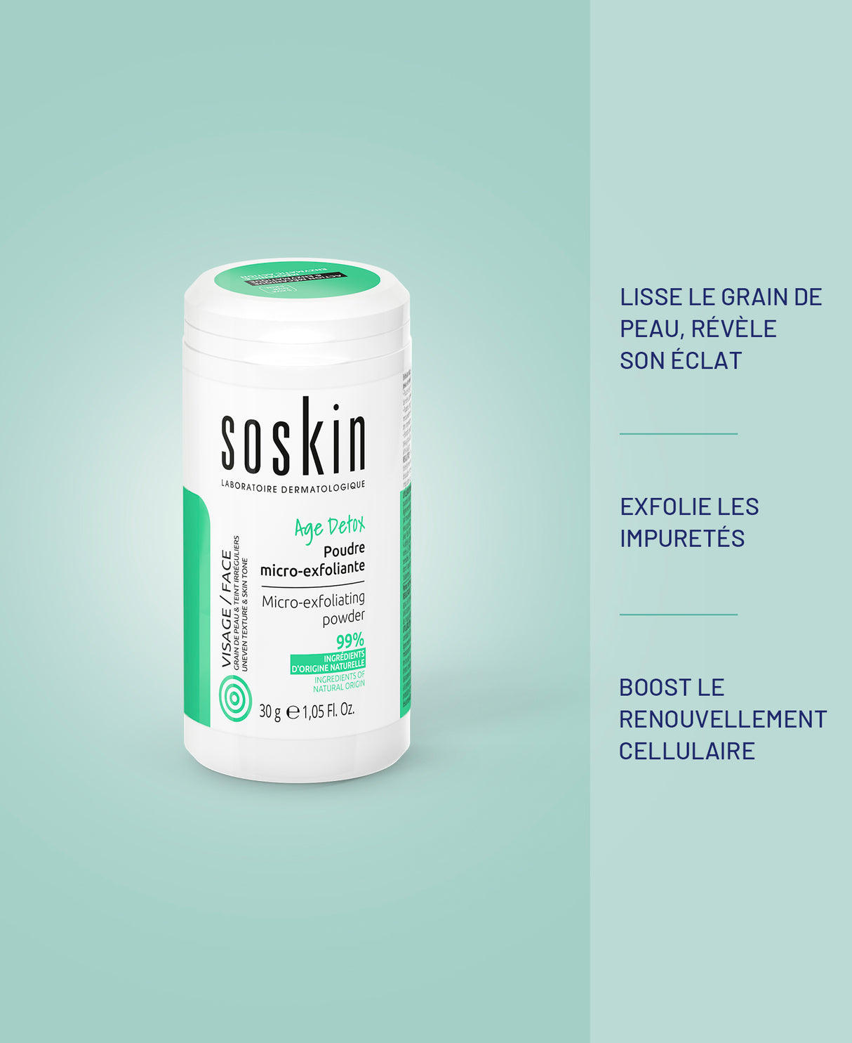 Poudre micro-exfoliante soin de jour Soskin