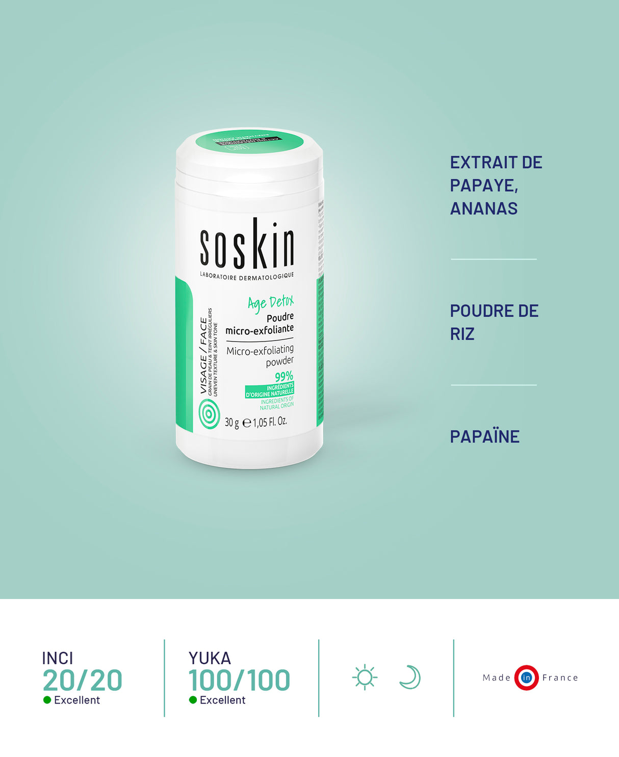 Poudre micro-exfoliante soin de jour Soskin