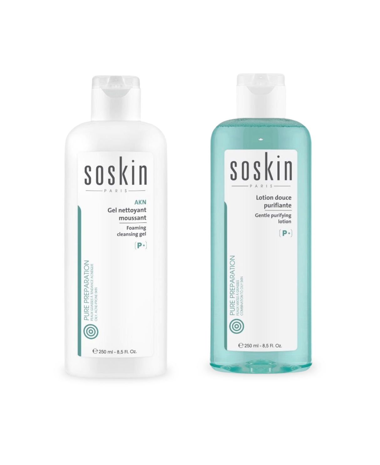 Gel nettoyant moussant & Lotion douce purifiante Nettoyants & Démaquillants Soskin