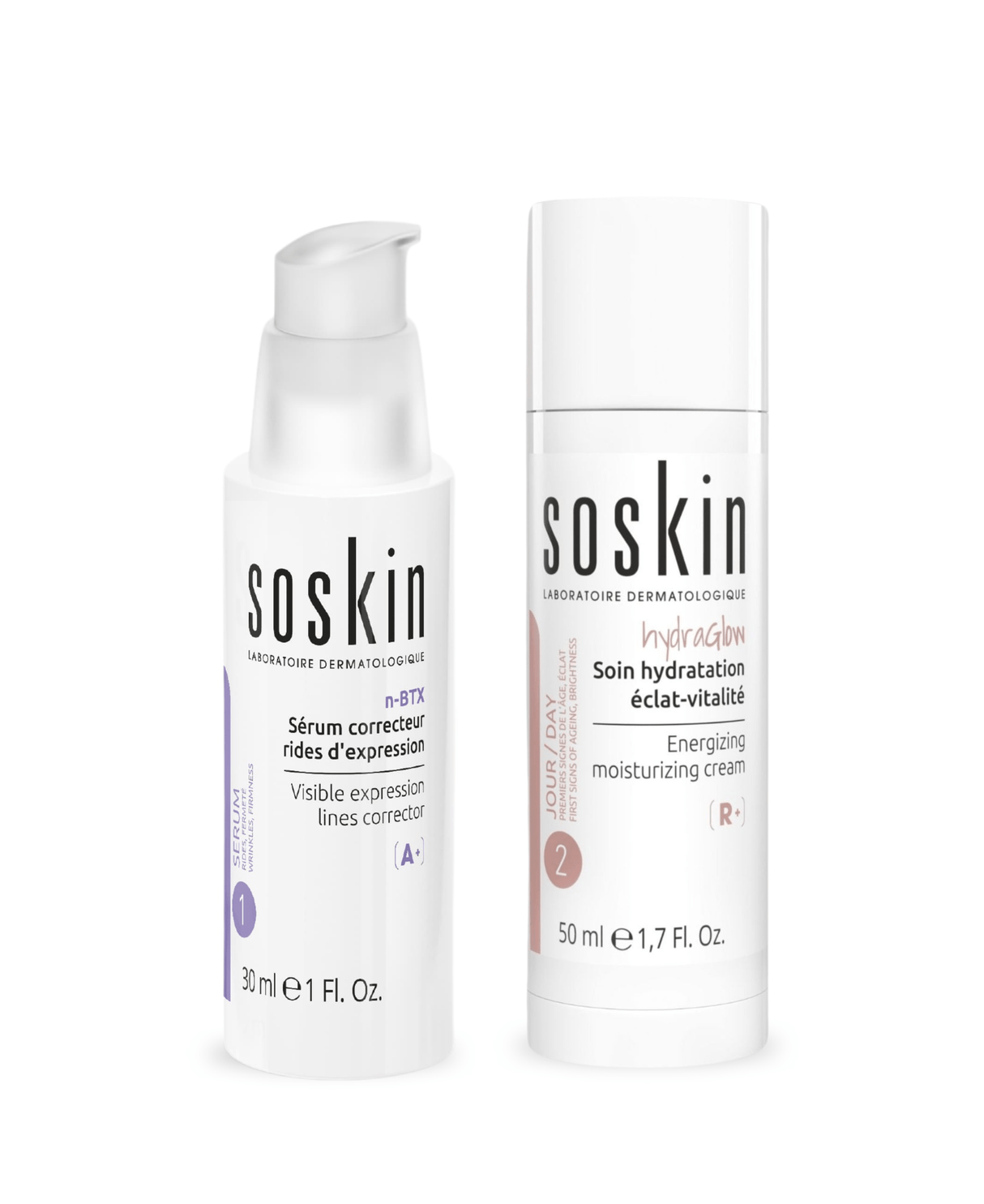 Sérum correcteur rides d'expression & Soin hydratation éclat-vitalité Soskin