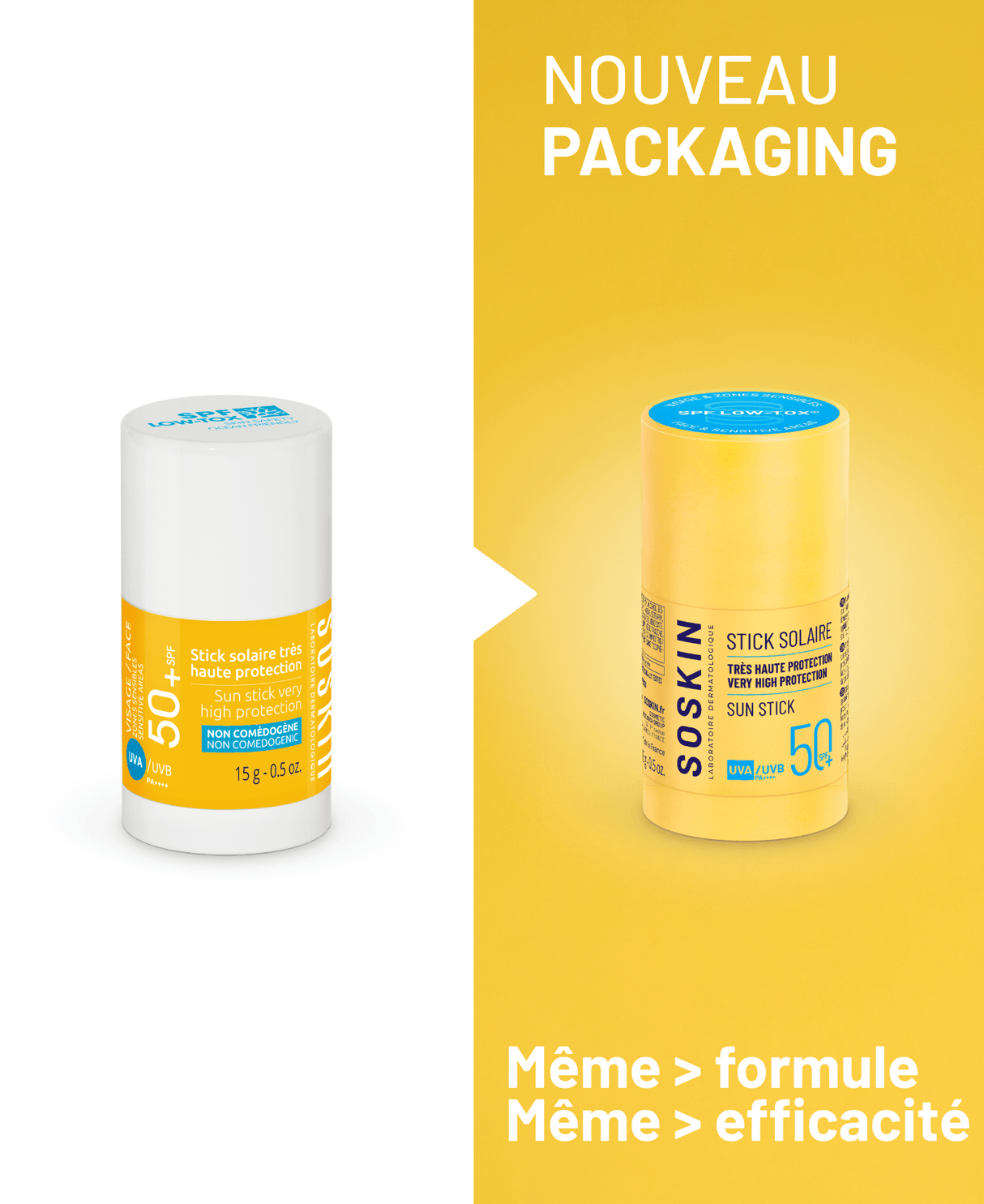 Trio Stick solaire très haute protection SPF50+ Soins solaires Soskin