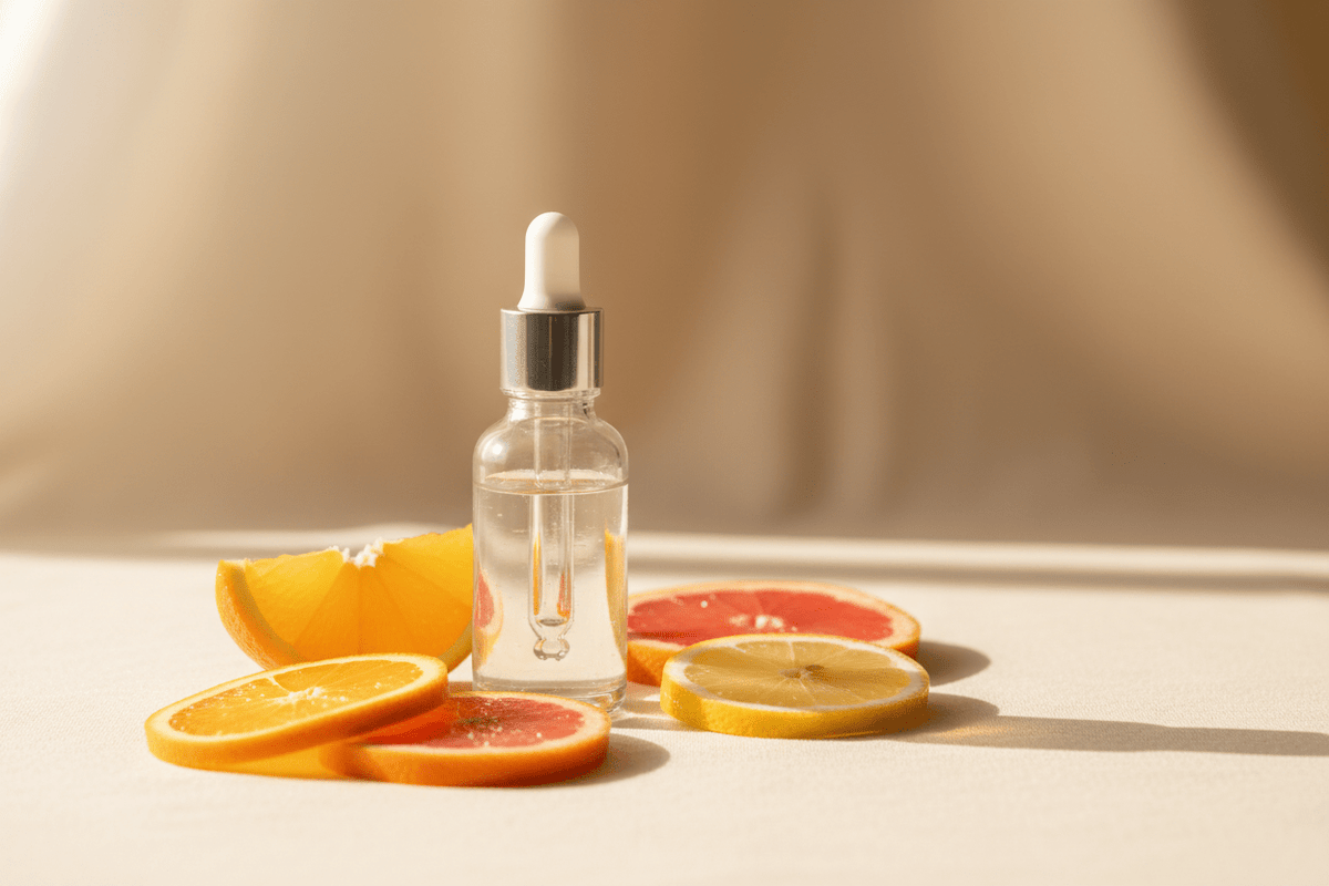 Sérum à la vitamine C et tranches d'agrumes, soin éclat pour teint terne