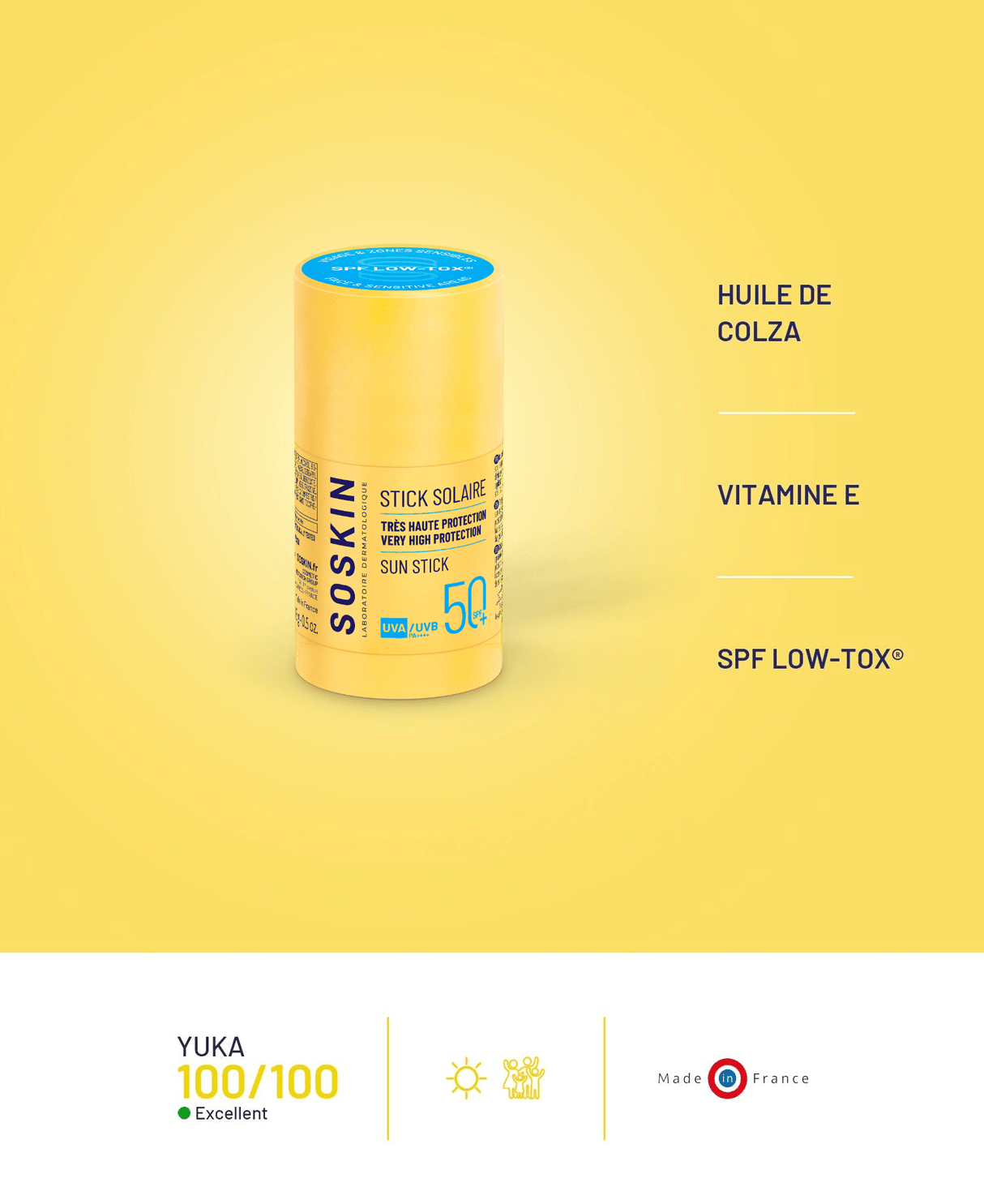 Trio Stick solaire très haute protection SPF50+ Soins solaires Soskin